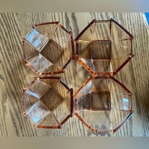 Vintage MCM Art Deco Small Pink Bowls - Angled - Clear Rose - Set of 4